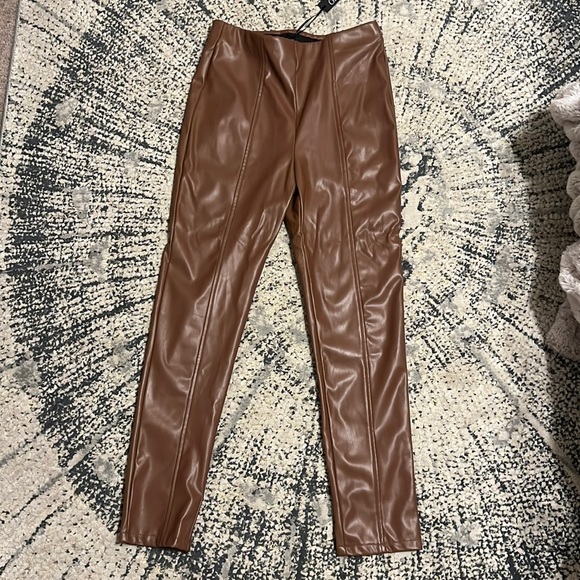 Chocolate Pants - NEW Brown leather pants with elastic waist. Size Medium. Tags attached.